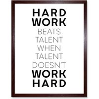 Artery8 Wall Art Print Gym Motivation Hard Work Beats Talent Inspirational Exercise Art Framed in Brown | Size: W12" x H16"