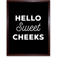 Artery8 Wall Art Print Funny Toilet Decor Bathroom Hello Sweet Cheeks Cheeky Sign Art Framed in Brown | Size: W12" x H16"
