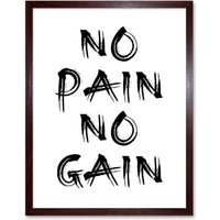 Artery8 Wall Art Print Gym Decor Inspiration No Pain No Gain Inspirational Exercise Art Framed in Brown | Size: W12" x H16"
