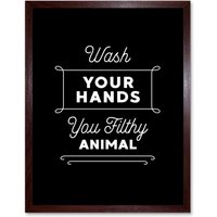 Artery8 Wall Art Print Funny Bathroom Wash Your Hands You Filthy Animal Toilet Sign Bathroom Decor Art Framed in Brown | Size: W12" x H16"