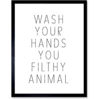 Artery8 Wall Art Print Funny Toilet Wash Your Hands You Filthy Animal Sign Bathroom Decor Art Framed in Black | Size: W12" x H16"