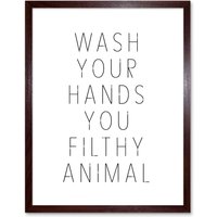 Artery8 Wall Art Print Funny Toilet Wash Your Hands You Filthy Animal Sign Bathroom Decor Art Framed in Brown | Size: W12" x H16"