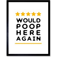 Artery8 Wall Art Print Funny Bathroom Review Sign Five Stars Would Poop Here Again Funny Toilet Decor Art Framed in Black | Size: W12" x H16"