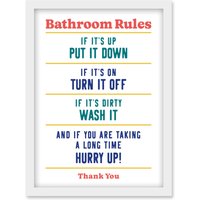Artery8 Funny Bathroom Rules Art Toilet Rules Sign Wall Art Artwork Framed Wall Art Print A4 in White