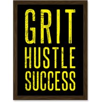 Artery8 Gym Motivation Grit Hustle Respect Exercise Workout Decor Artwork Framed Wall Art Print A4 in Brown
