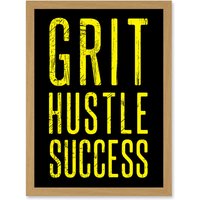 Artery8 Gym Motivation Grit Hustle Respect Exercise Workout Decor Artwork Framed Wall Art Print A4 in Light Oak