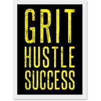 Artery8 Gym Motivation Grit Hustle Respect Exercise Workout Decor Artwork Framed Wall Art Print A4 in White