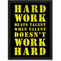 Artery8 Exercise Motivation Hard Work Beats Talent Inspirational Gym Wall Art Artwork Framed Wall Art Print A4 in Black