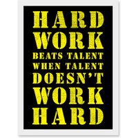 Artery8 Exercise Motivation Hard Work Beats Talent Inspirational Gym Wall Art Artwork Framed Wall Art Print A4 in White