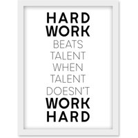 Artery8 Gym Motivation Hard Work Beats Talent Inspirational Exercise Wall Art Artwork Framed Wall Art Print A4 in White