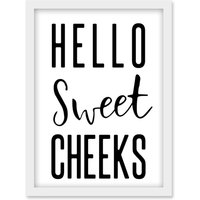 Artery8 Funny Bathroom Wall Art Hello Sweet Cheeks Cheeky Toilet Sign Artwork Framed Wall Art Print A4 in White
