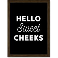 Artery8 Funny Toilet Decor Bathroom Wall Art Hello Sweet Cheeks Cheeky Sign Artwork Framed Wall Art Print A4 in Brown
