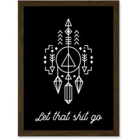 Artery8 Bathroom Wall Art Let That S**t Go Toilet Sign Funny Bathroom Yoga Decor Artwork Framed Wall Art Print A4 in Brown