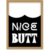 Artery8 Bathroom Wall Art Nice Butt Funny Toilet Sign Bathroom Decor Artwork Framed Wall Art Print A4 in Light Oak