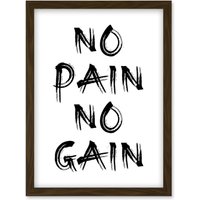 Artery8 Gym Decor Inspiration No Pain No Gain Inspirational Exercise Wall Art Artwork Framed Wall Art Print A4 in Brown