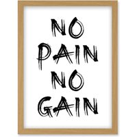 Artery8 Gym Decor Inspiration No Pain No Gain Inspirational Exercise Wall Art Artwork Framed Wall Art Print A4 in Light Oak