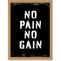 Artery8 Exercise Decor Inspiration No Pain No Gain Inspirational Gym Decor Wall Art Artwork Framed Wall Art Print A4 in Light Oak
