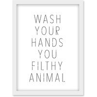 Artery8 Funny Toilet Wall Art Wash Your Hands You Filthy Animal Sign Bathroom Decor Artwork Framed Wall Art Print A4 in White