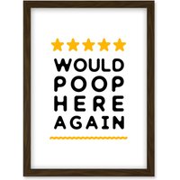 Artery8 Funny Bathroom Review Sign Five Stars Would Poop Here Again Funny Toilet Decor Artwork Framed Wall Art Print A4 in Brown