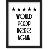 Artery8 Funny Toilet Review Sign Five Stars Would Poop Here Again Funny Bathroom Wall Art Decor Artwork Framed Wall Art Print A4 in Black