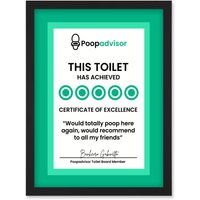 Artery8 Funny Bathroom Wall Art Five Stars Poop Advisor Toilet Sign Bathroom Decor Artwork Framed Wall Art Print A4 in Black