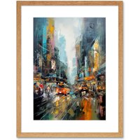 Artery8 Wall Art Print New York City Rainy Day Abstract Action Cityscape Artwork Framed 9X7 Inch in Beige | Size: W7" x H9"