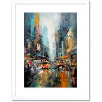 Artery8 Wall Art Print New York City Rainy Day Abstract Action Cityscape Artwork Framed 9X7 Inch in White | Size: W7" x H9"