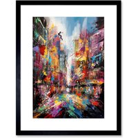 Artery8 Wall Art Print Abstract City Street Modern Vibrant Cityscape Artwork Framed 9X7 Inch in Black | Size: W7" x H9"