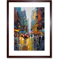 Artery8 Wall Art Print New York City Street Taxi Traffic Modern Cityscape Artwork Framed 9X7 Inch in Brown | Size: W7" x H9"