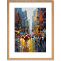 Artery8 Wall Art Print New York City Street Taxi Traffic Modern Cityscape Artwork Framed 9X7 Inch in Beige | Size: W7" x H9"