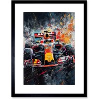 Artery8 Wall Art Print Race Car Driver Racing Action Shot Painting Artwork Framed 9X7 Inch in Black | Size: W7" x H9"