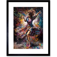Artery8 Wall Art Print Woman Dancing to Dynamic Music Rhythm Artwork Framed 9X7 Inch in Black | Size: W7" x H9"