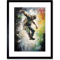Artery8 Wall Art Print Base Jumping Multicoloured Paint Splat Action Shot Artwork Framed 9X7 Inch in Black | Size: W7" x H9"