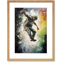Artery8 Wall Art Print Base Jumping Multicoloured Paint Splat Action Shot Artwork Framed 9X7 Inch in Beige | Size: W7" x H9"