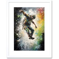 Artery8 Wall Art Print Base Jumping Multicoloured Paint Splat Action Shot Artwork Framed 9X7 Inch in White | Size: W7" x H9"
