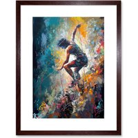 Artery8 Wall Art Print Rock Climber Multicoloured Mountain Cliff Descent Artwork Framed 9X7 Inch in Brown | Size: W7" x H9"