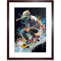 Artery8 Wall Art Print Skateboarder Skating Multicoloured Splat Paint Artwork Framed 9X7 Inch in Brown | Size: W7" x H9"