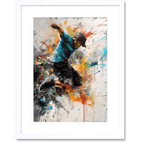 Artery8 Wall Art Print Parkour Jump Urban Sport Paint Splat Action Shot Artwork Framed 9X7 Inch in White | Size: W7" x H9"