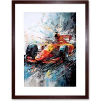 Artery8 Wall Art Print Orange Race Car Grand Prix Action Shot Painting Artwork Framed 9X7 Inch in Brown | Size: W7" x H9"