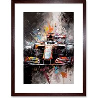 Artery8 Wall Art Print Race Car Grand Prix Multicoloured Modern Artwork Framed 9X7 Inch in Brown | Size: W7" x H9"