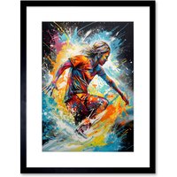 Artery8 Wall Art Print Surfer Surfing on Splatter Paint Crashing Waves Artwork Framed 9X7 Inch in Black | Size: W7" x H9"