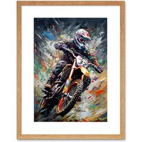 Artery8 Wall Art Print Motocross Race Action Shot Paint Splat Portrait Artwork Framed 9X7 Inch in Beige | Size: W7" x H9"