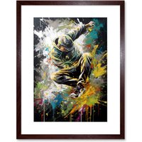 Artery8 Wall Art Print Break Dancer B-Boy Dancing Splatter Paint Portrait Artwork Framed 9X7 Inch in Brown | Size: W7" x H9"