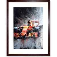 Artery8 Wall Art Print Race Car & Driver Grand Prix Orange & Grey Artwork Framed 9X7 Inch in Brown | Size: W7" x H9"