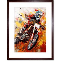 Artery8 Wall Art Print Motocross Race Motorcycle Sport Oil Painting Artwork Framed 9X7 Inch in Brown | Size: W7" x H9"