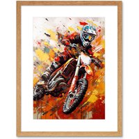 Artery8 Wall Art Print Motocross Race Motorcycle Sport Oil Painting Artwork Framed 9X7 Inch in Beige | Size: W7" x H9"