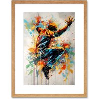 Artery8 Wall Art Print Freestyle Dancing Street Dance Vibrant Paint Splat Artwork Framed 9X7 Inch in Beige | Size: W7" x H9"