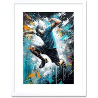 Artery8 Wall Art Print Man Doing Parkour Jump Pose Paint Splat Portrait Artwork Framed 9X7 Inch in White | Size: W7" x H9"