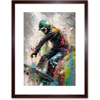 Artery8 Wall Art Print Snowboarding Extreme Sport Athlete Paint Splat Artwork Framed 9X7 Inch in Brown | Size: W7" x H9"