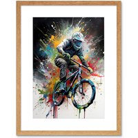 Artery8 Wall Art Print Mountain Biking Extreme Sport Paint Splat Portrait Artwork Framed 9X7 Inch in Beige | Size: W7" x H9"